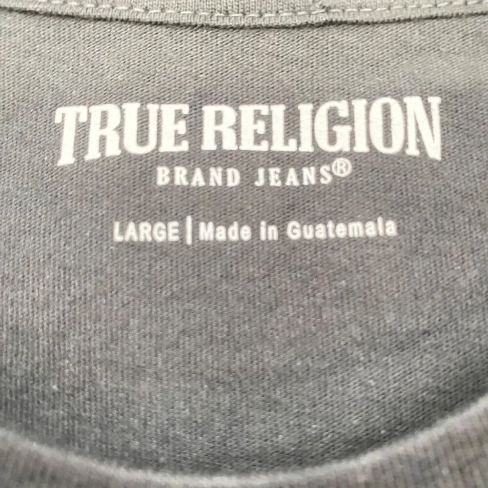 True Religion Buddha Foil Logo Shirt Mens Large Black Gold Short Sleeve Crewneck